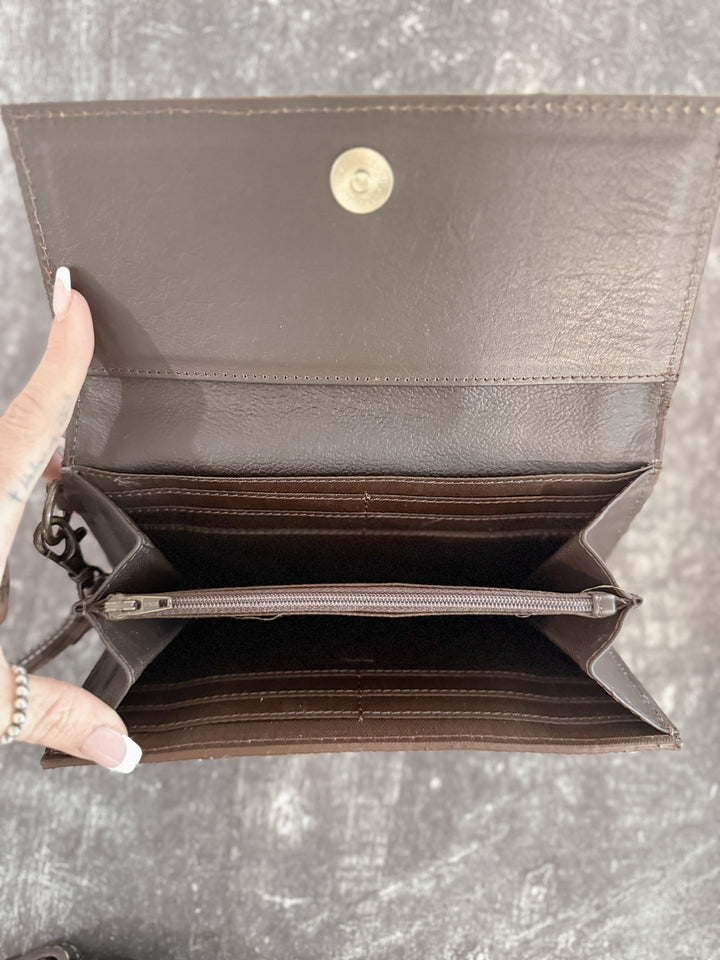 Boot Strap Wallet | Hair on Cowhide Boot Stitch Leather Western Wallet with Handstrap
