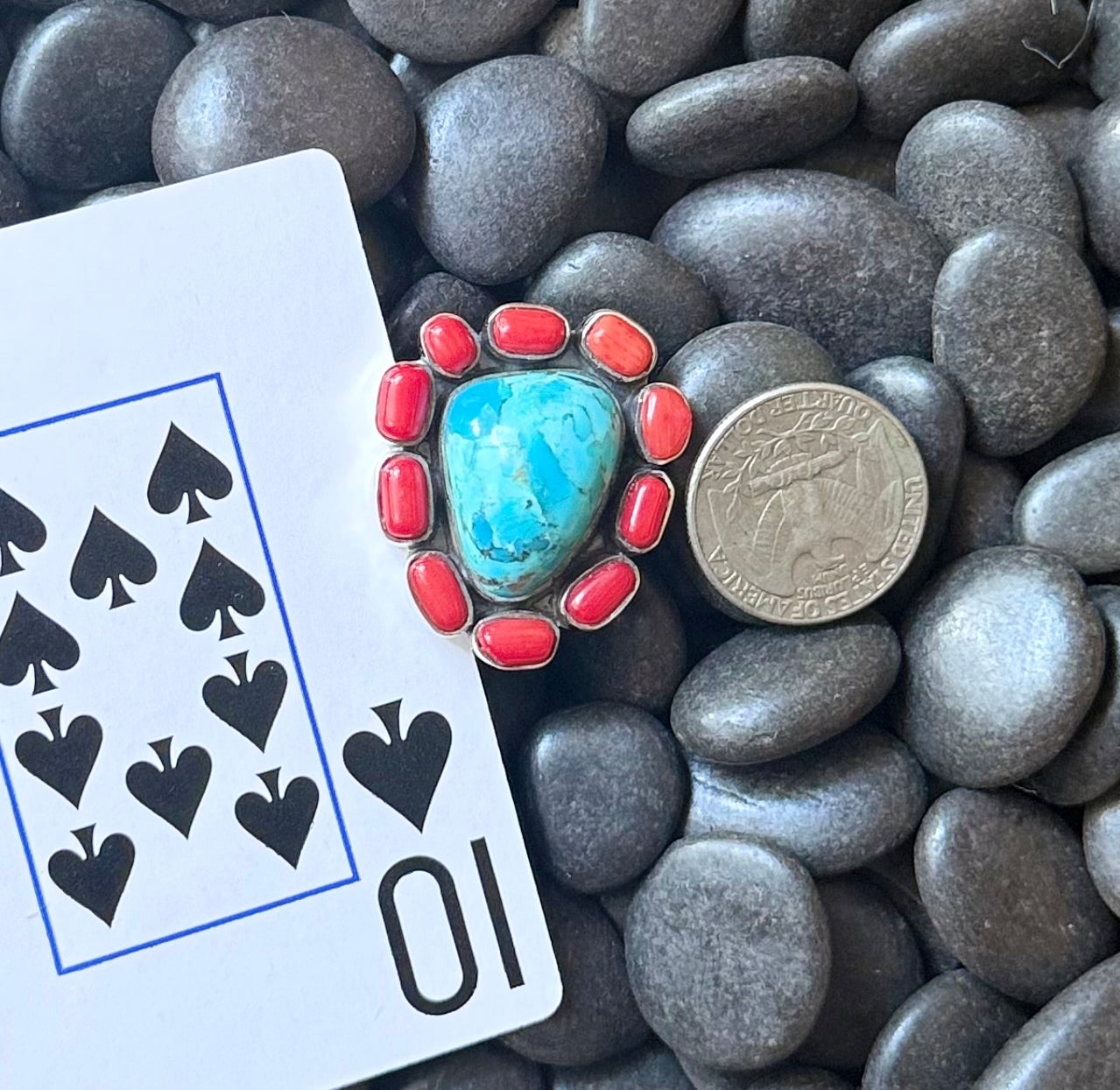 Coral Corral Ring – Mojave Turquoise & Red Coral | Size 10