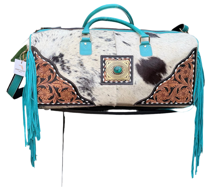 Terminal to Trail : Turquoise Leather & Cowhide Duffel Bag