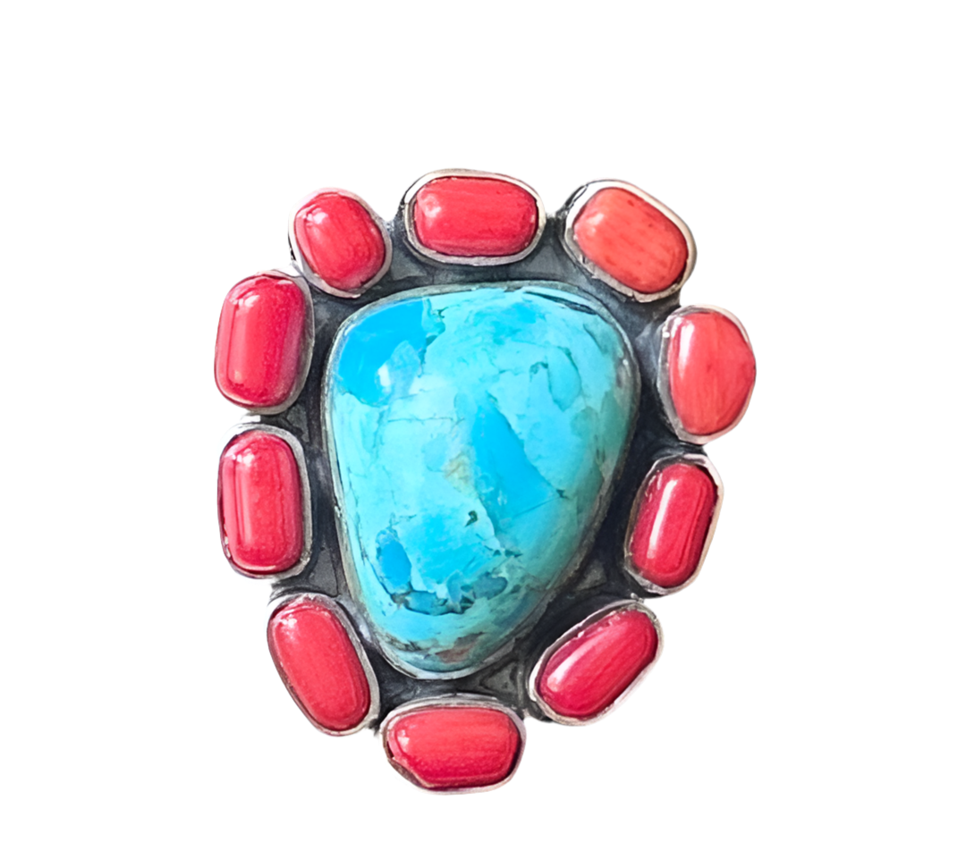 Coral Corral Ring – Mojave Turquoise & Red Coral | Size 10