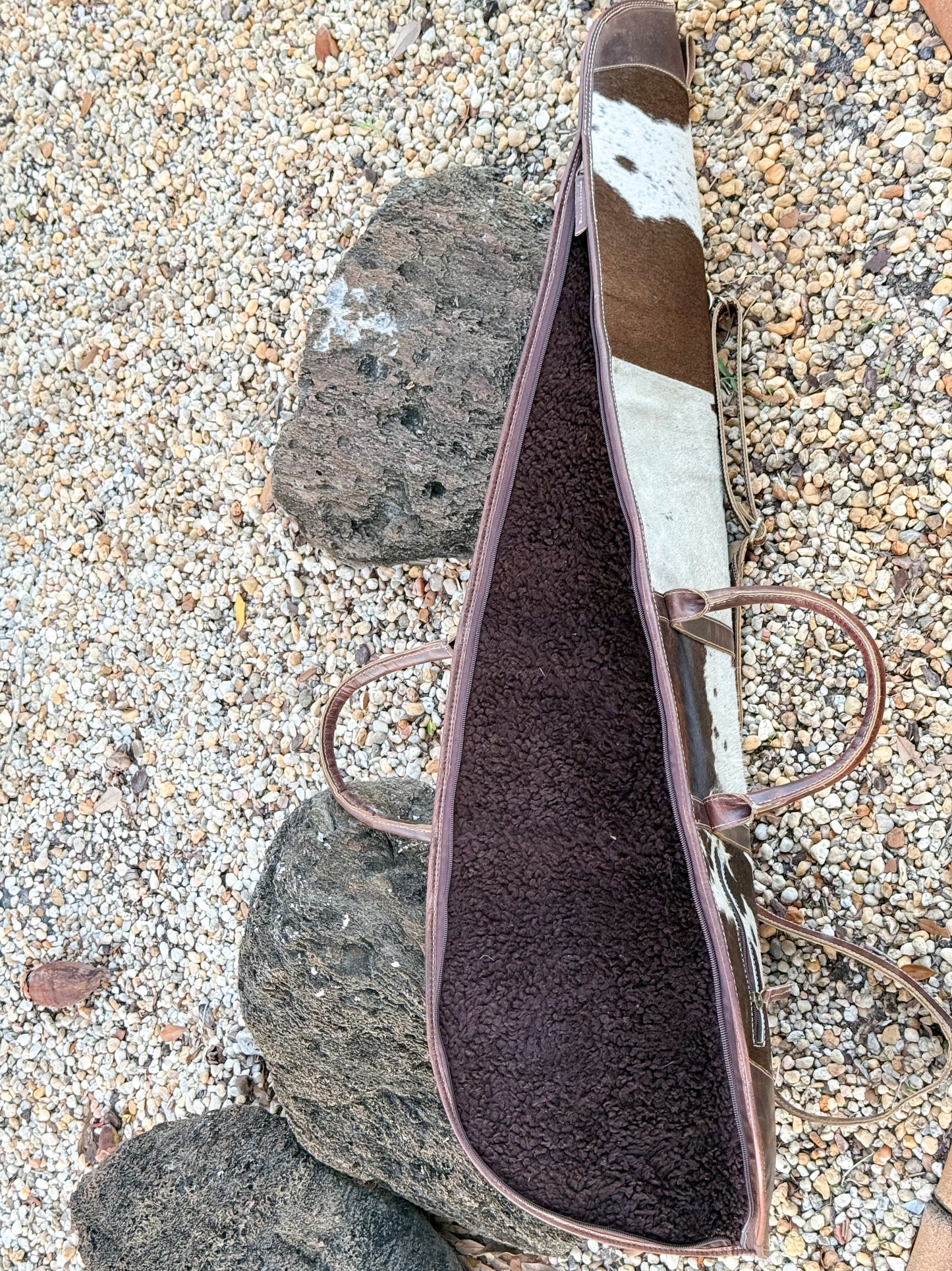 Custom Cowhide and Brown Leather Padded Protective Rifle Case with Strap