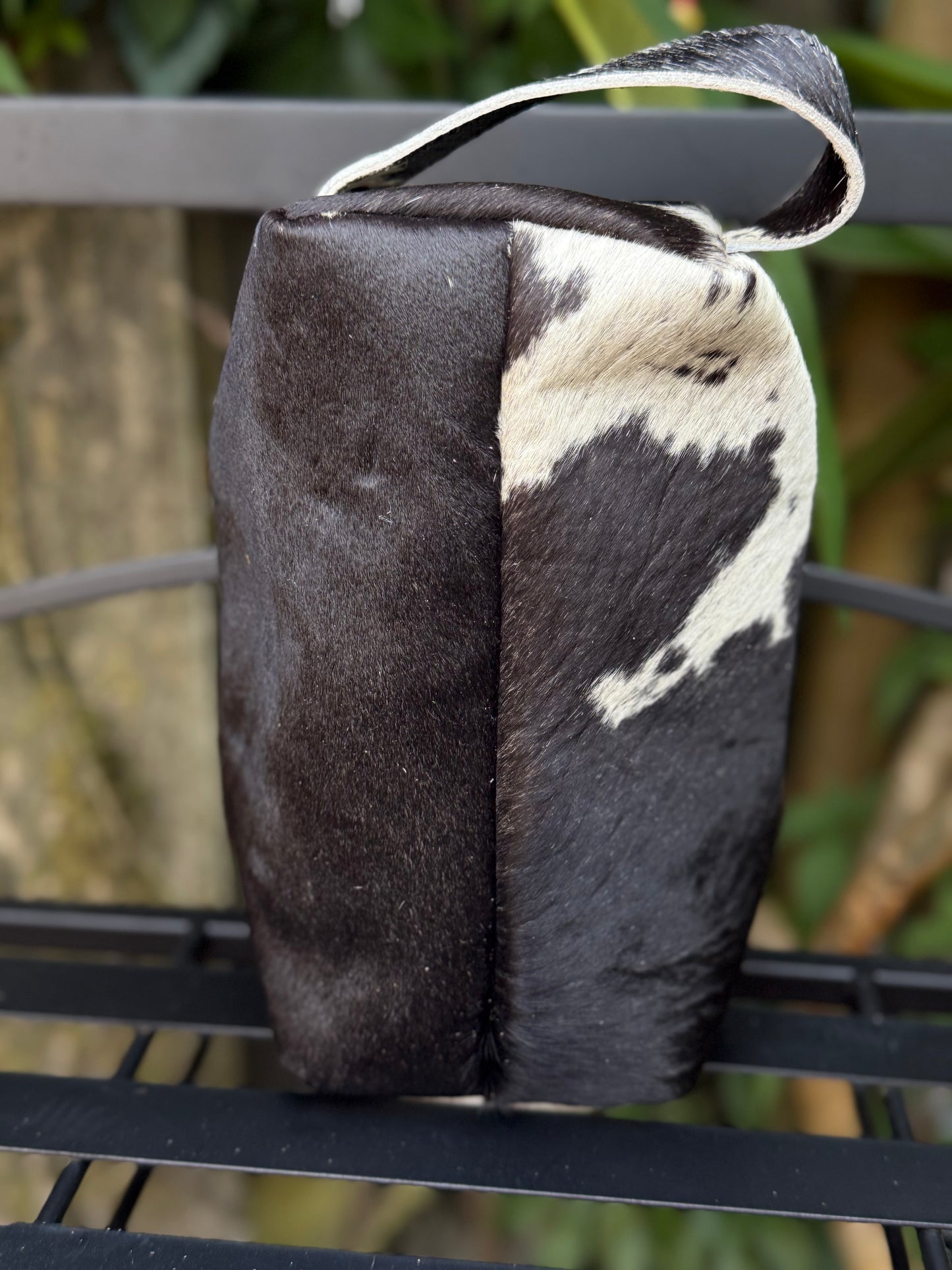 Black Cowhide & Leather Travel Cosmetic Bag | Black Fringe