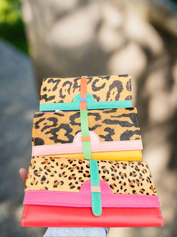 Palm Beach Rodeo ‘After Dark’ : Hide with Cheetah Painted Design and Colorful Recycled Leather Wallets