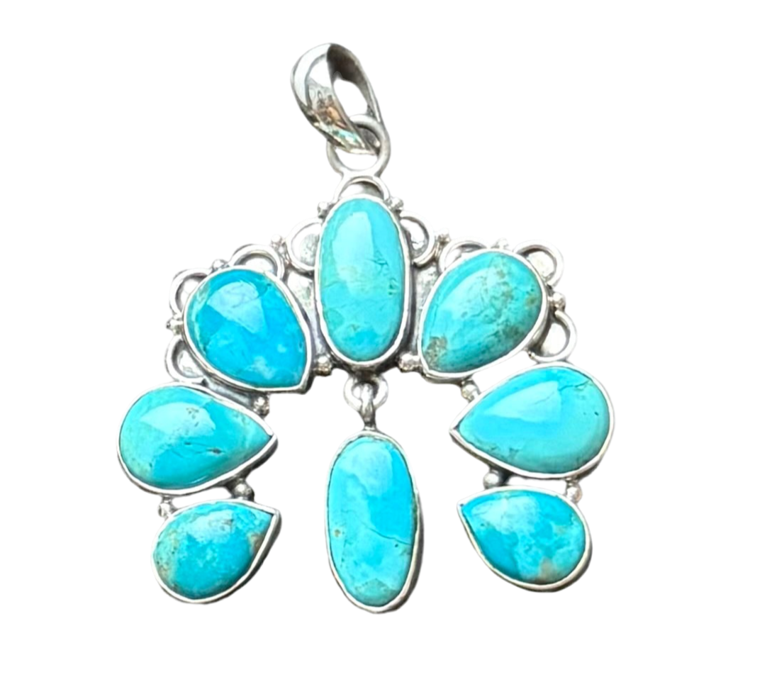 Turquoise Fan Naja Style Pendant — Southwestern Artisan Sterling Silver