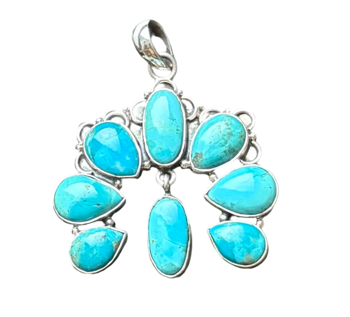 Turquoise Fan Naja Style Pendant — Southwestern Artisan Sterling Silver