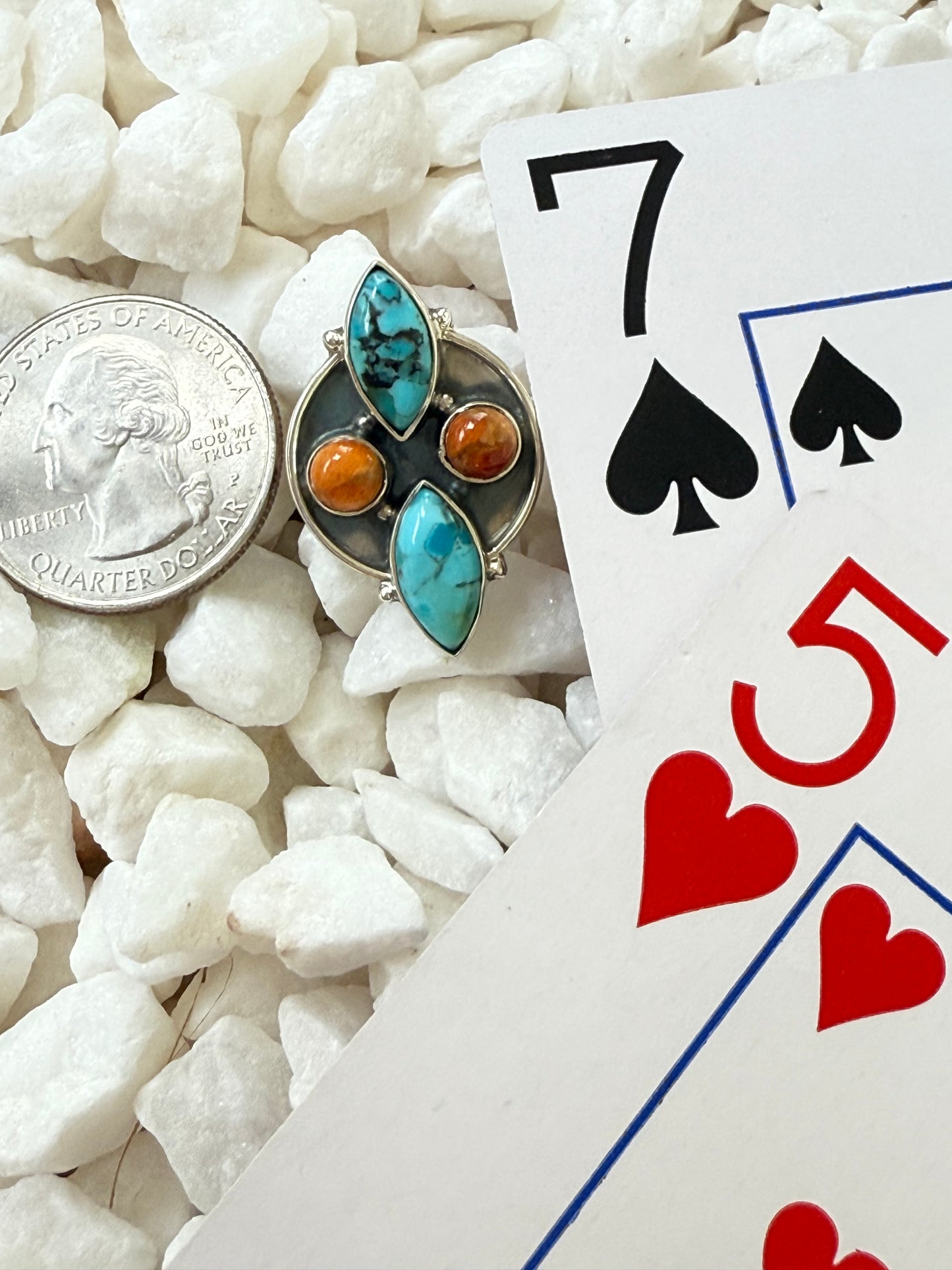 The Sundown Shuffle – Turquoise & Mojave Ring 925 - Size 7.5