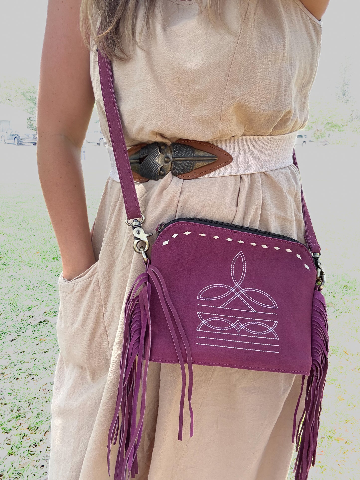 Boot Stitch Fringe Purse