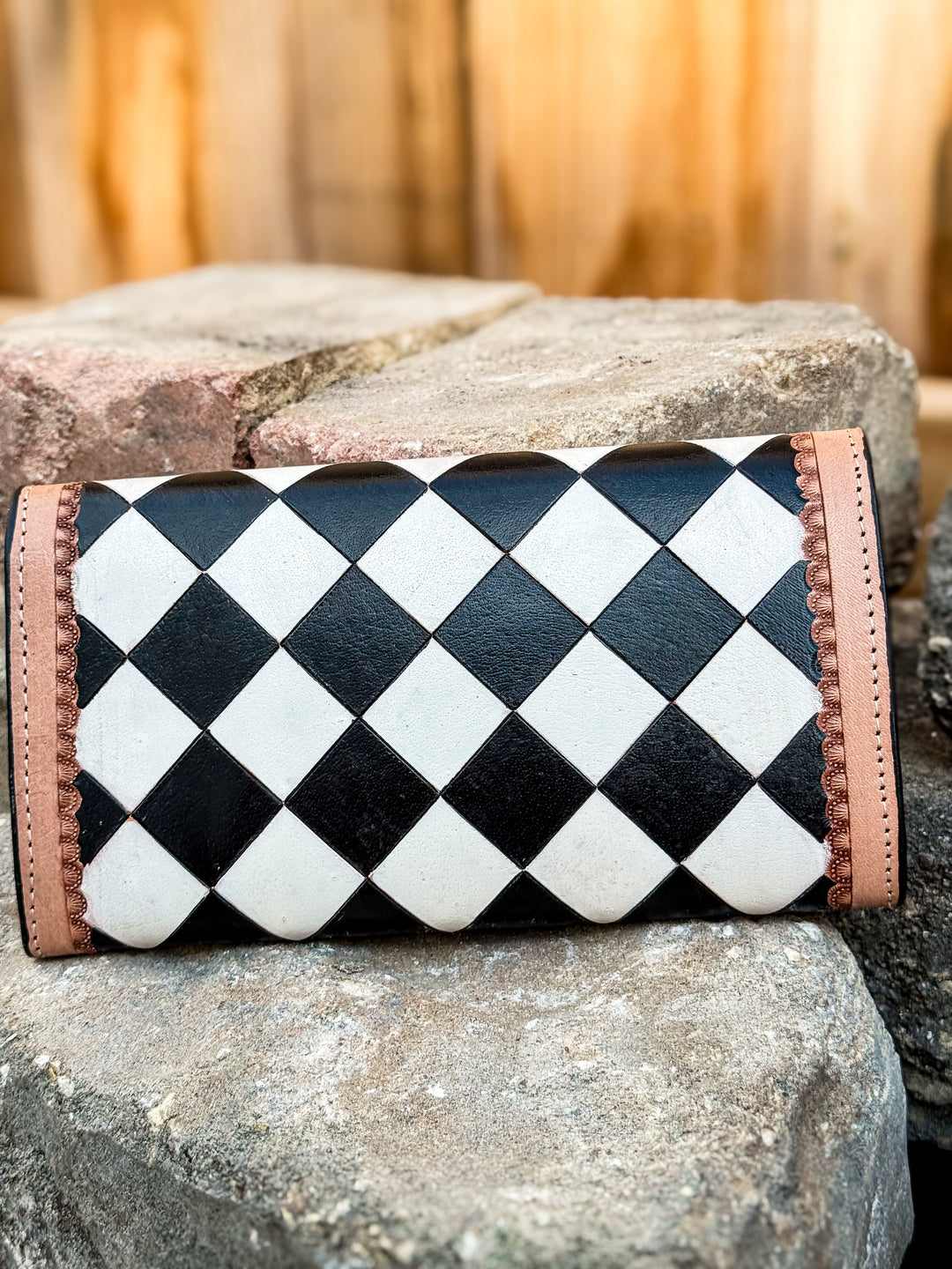 Speed Check - Midnight Weave | Black and White Leather Checkered Wallet