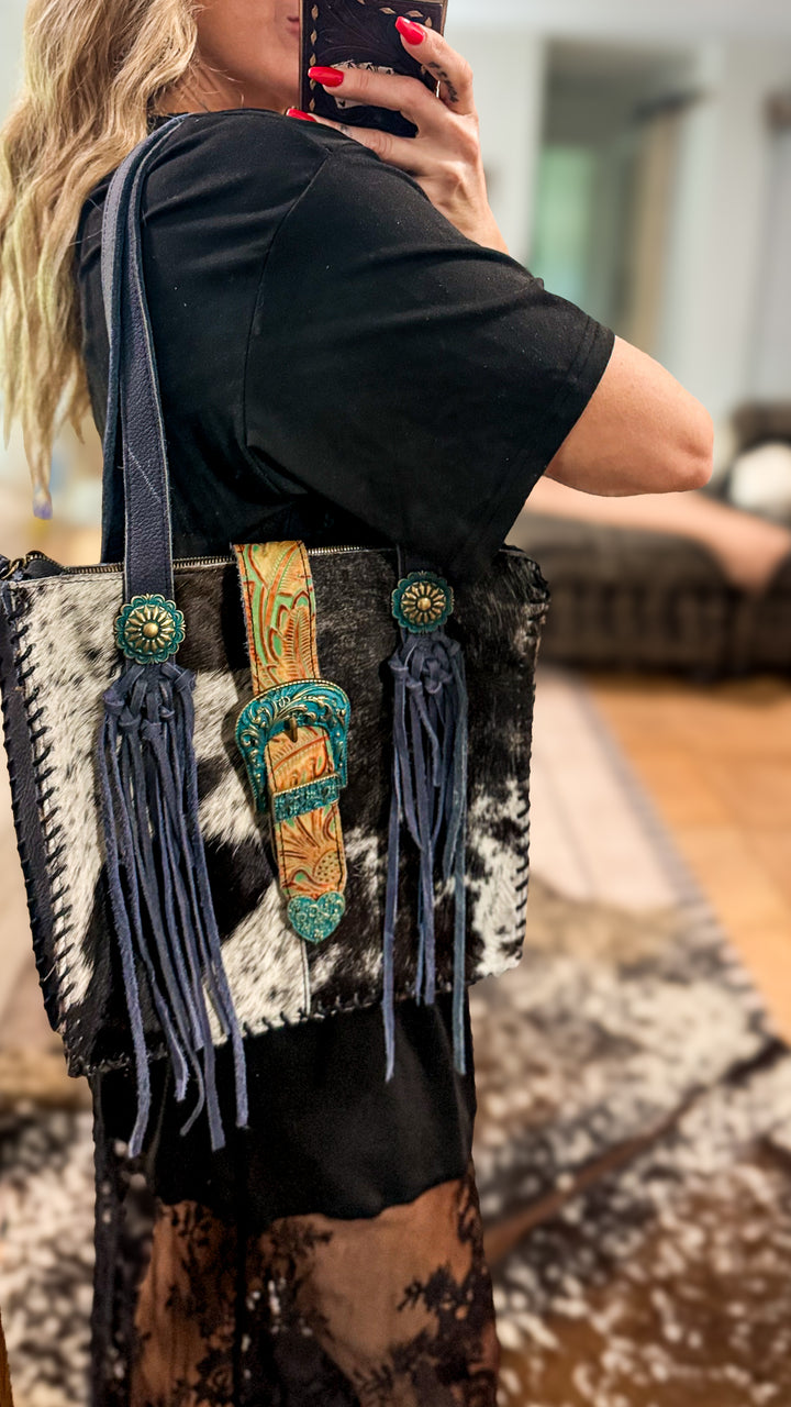 Lone Star Cowhide Fringe Concealed Carry Shoulder Bag – Denim Blue