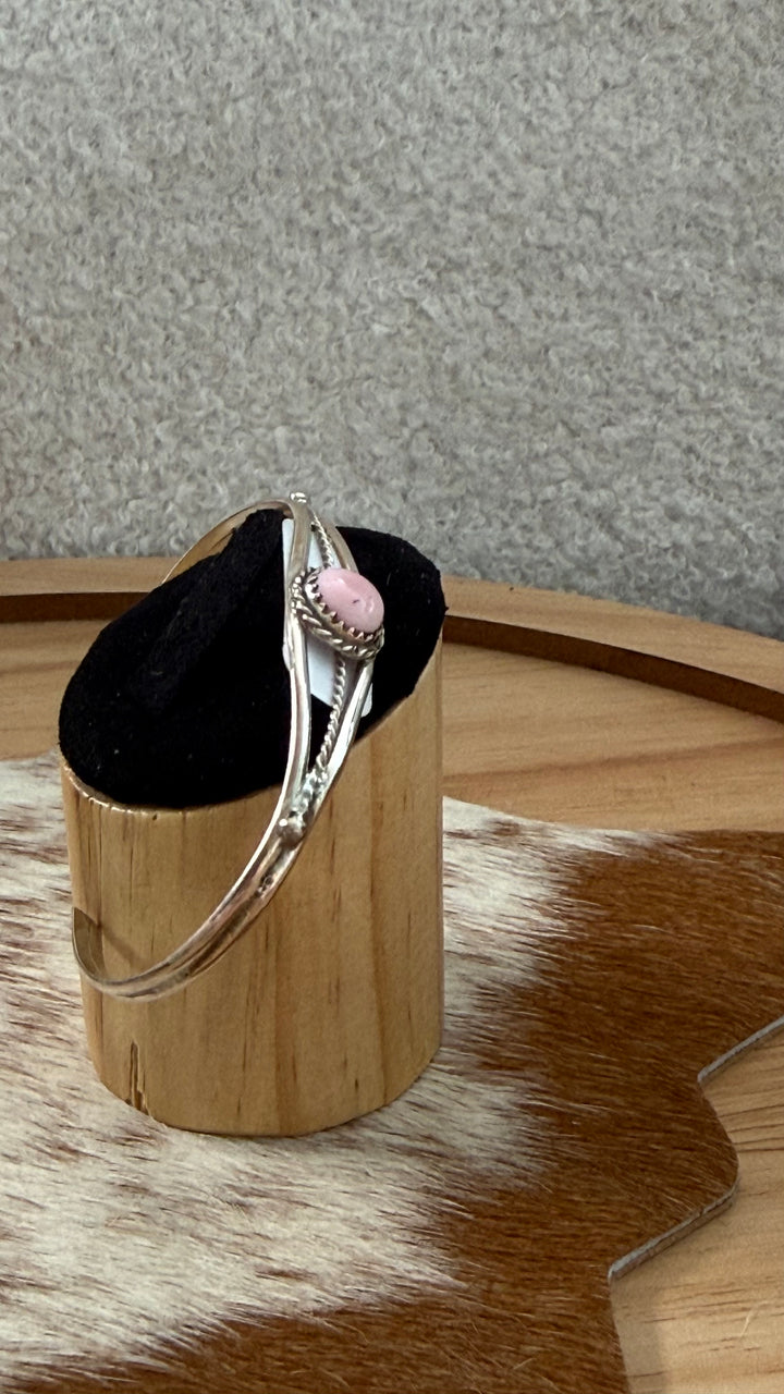 Esther White Navajo Handmade Pink Conch Petite Cuff Bracelet | Sterling Silver | Signed EW | 6.25” Wrist