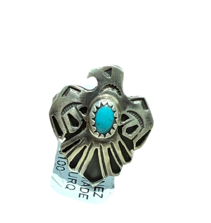 Robert Martinez Navajo Sterling Silver Thunderbird Kingman Turquoise Ring - Size 6