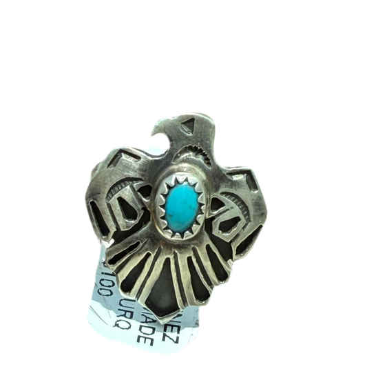 Robert Martinez Navajo Sterling Silver Thunderbird Kingman Turquoise Ring - Size 6