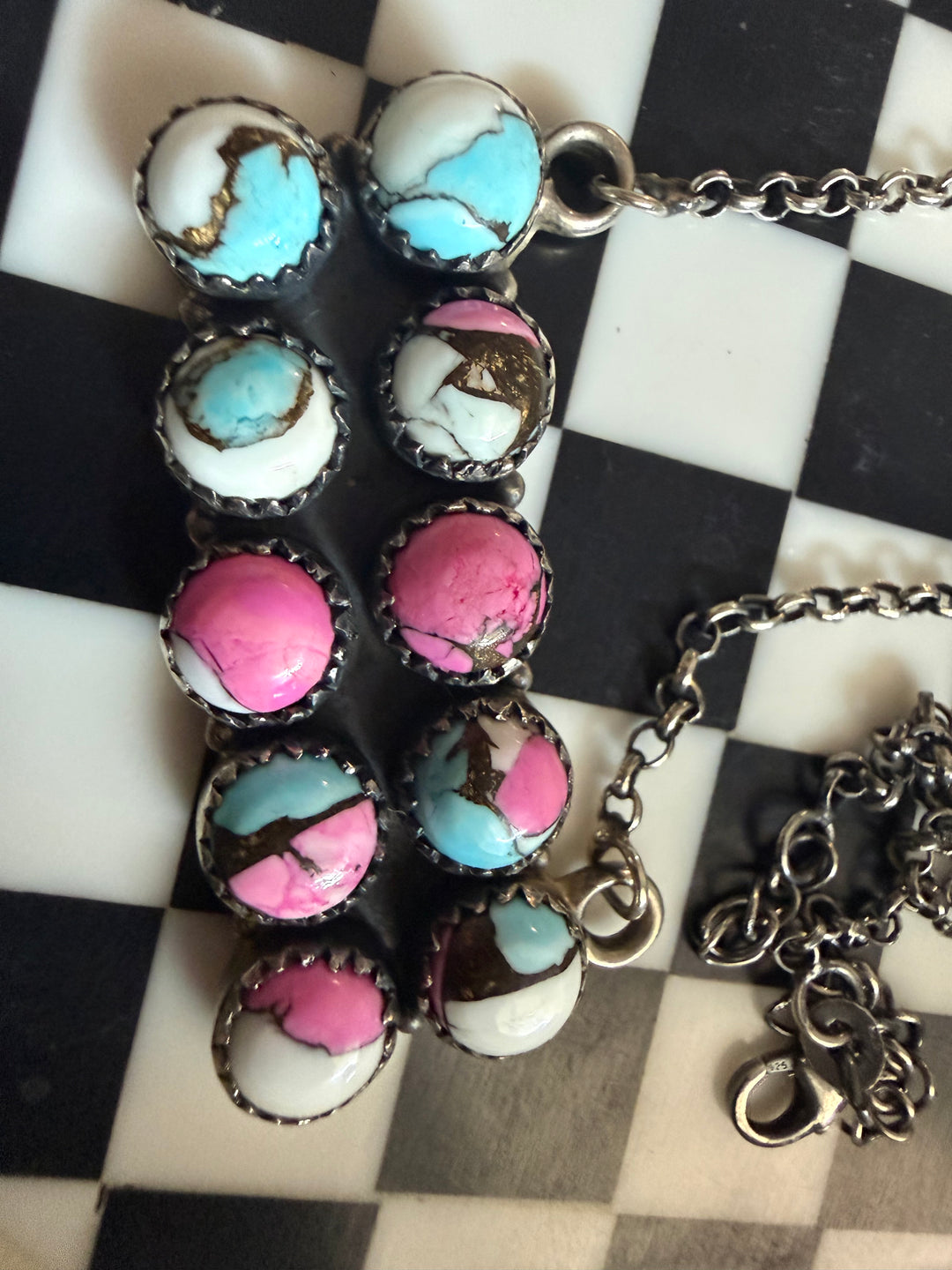 Cotton Candy Turquoise Bar Necklace | Sterling Silver 10-Stone Necklace