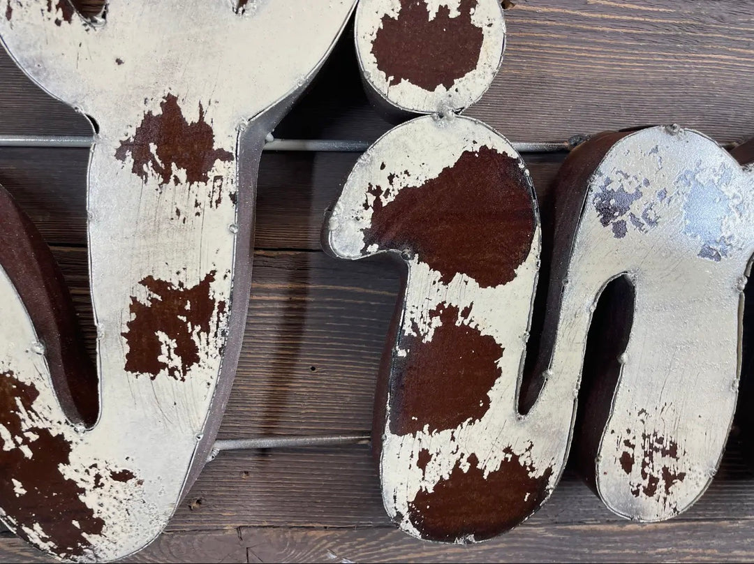 Rustic Cowhide Inspired Hand-Welded Metal WINE Sign | Western Home Bar Decor