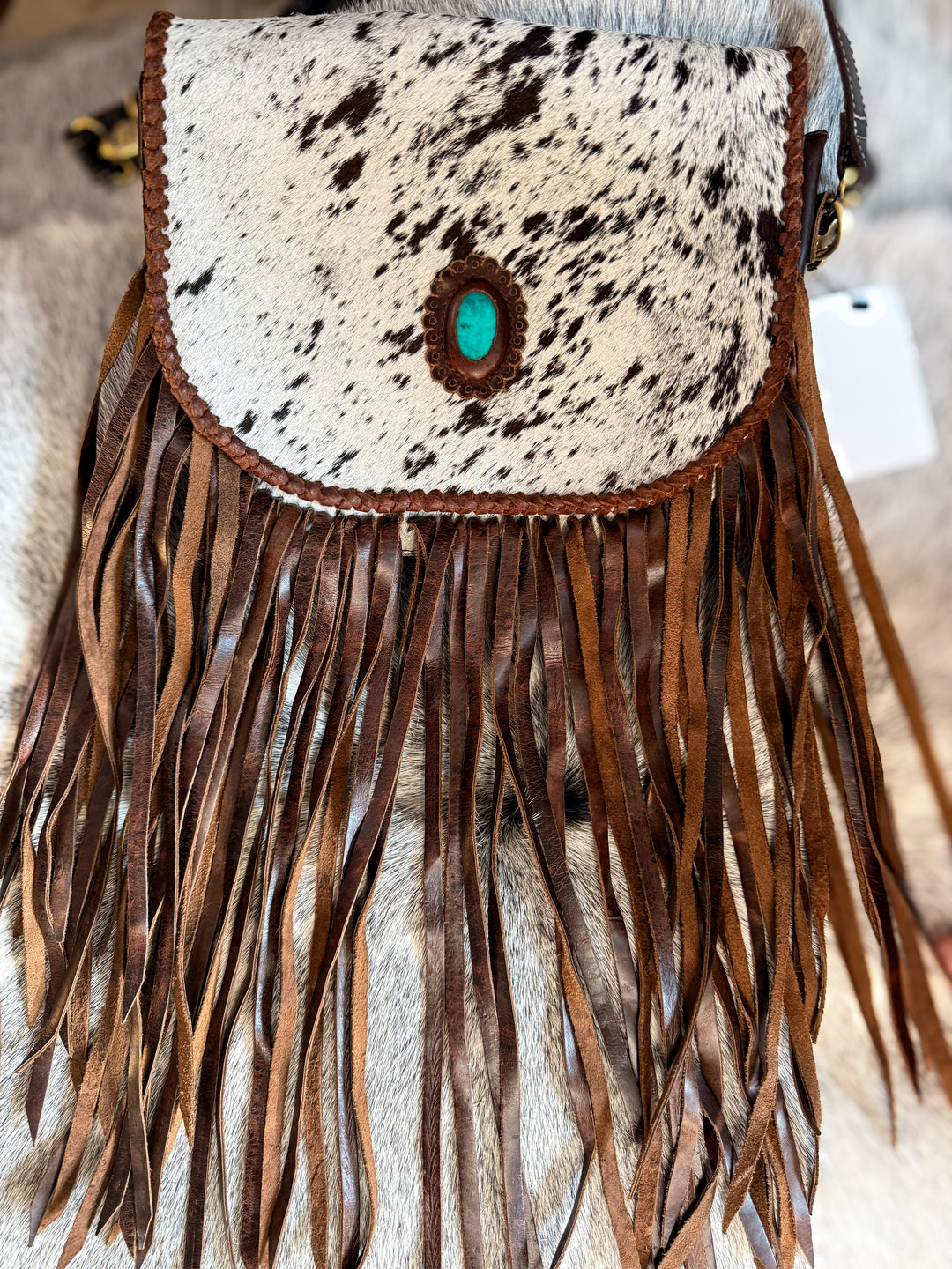 The Prairie Outlaw Fringe Cowhide Crossbody – Tooled Concho Western Leather Bag