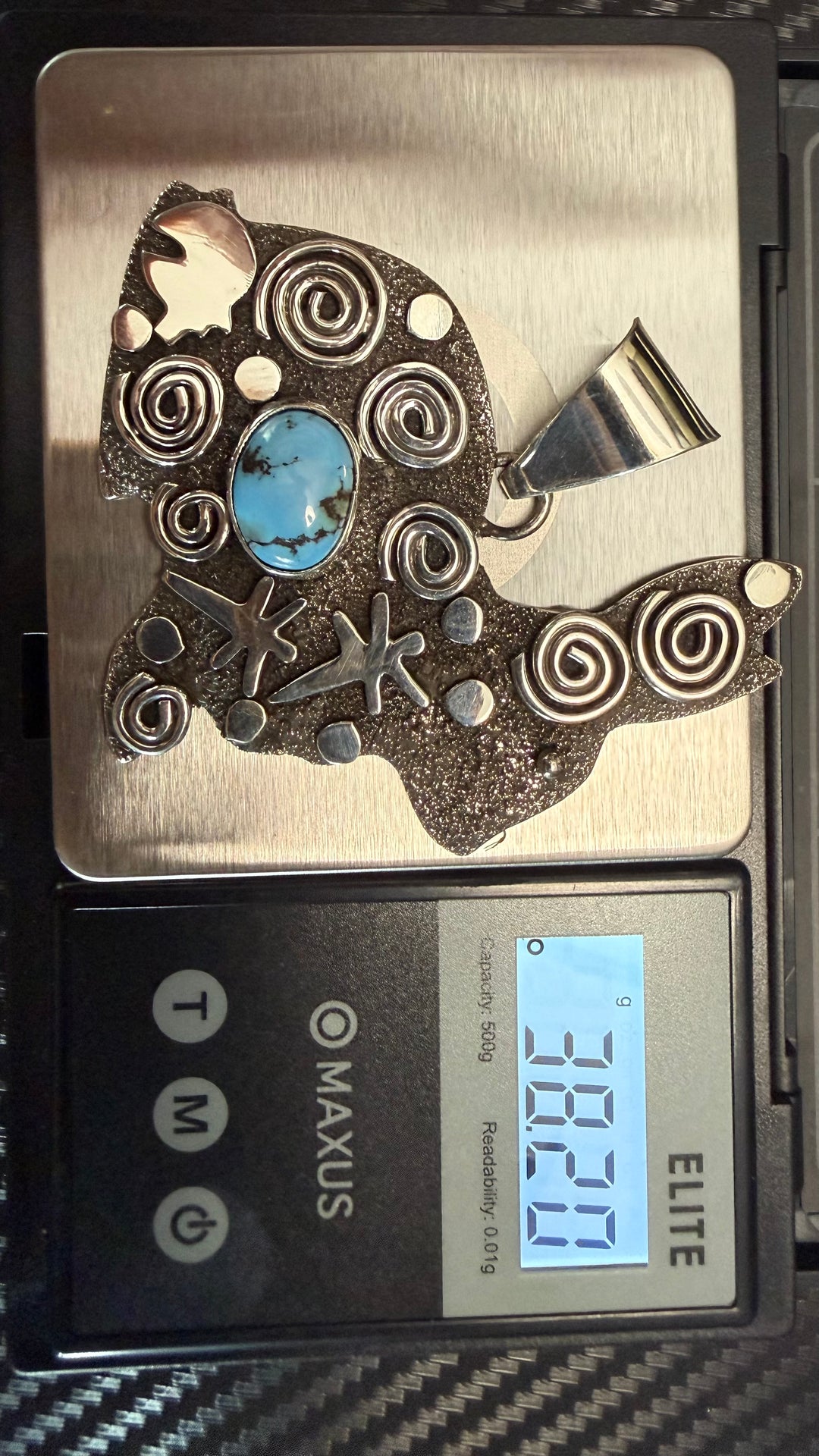 Alex Sanchez Navajo Golden Hills Turquoise Sterling Silver Rabbit Pendant