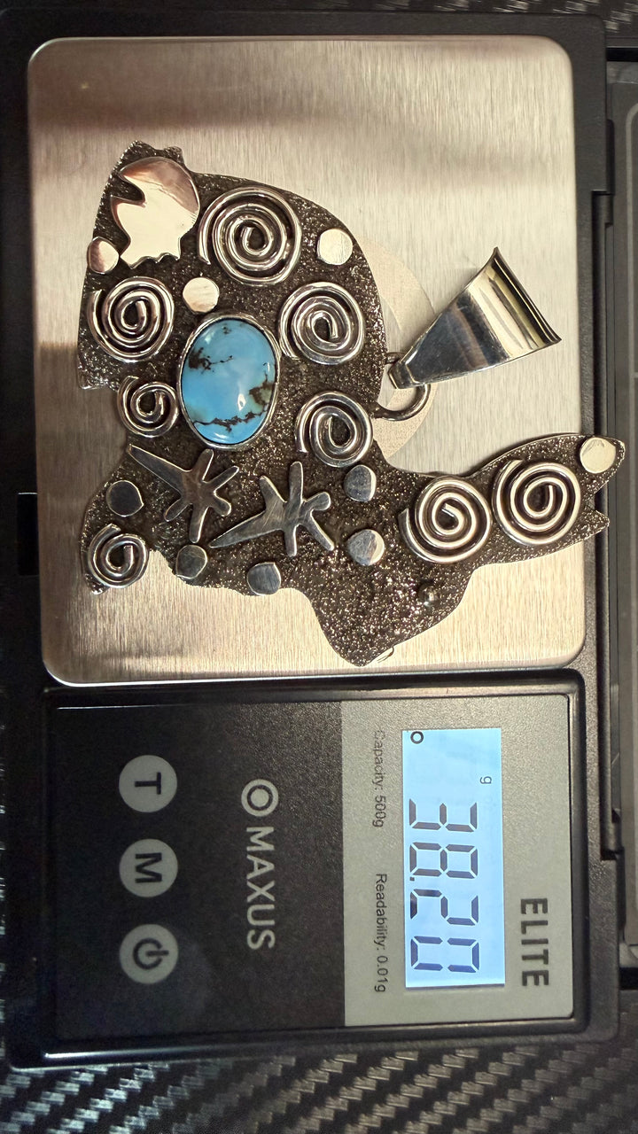 Alex Sanchez Navajo Golden Hills Turquoise Sterling Silver Rabbit Pendant