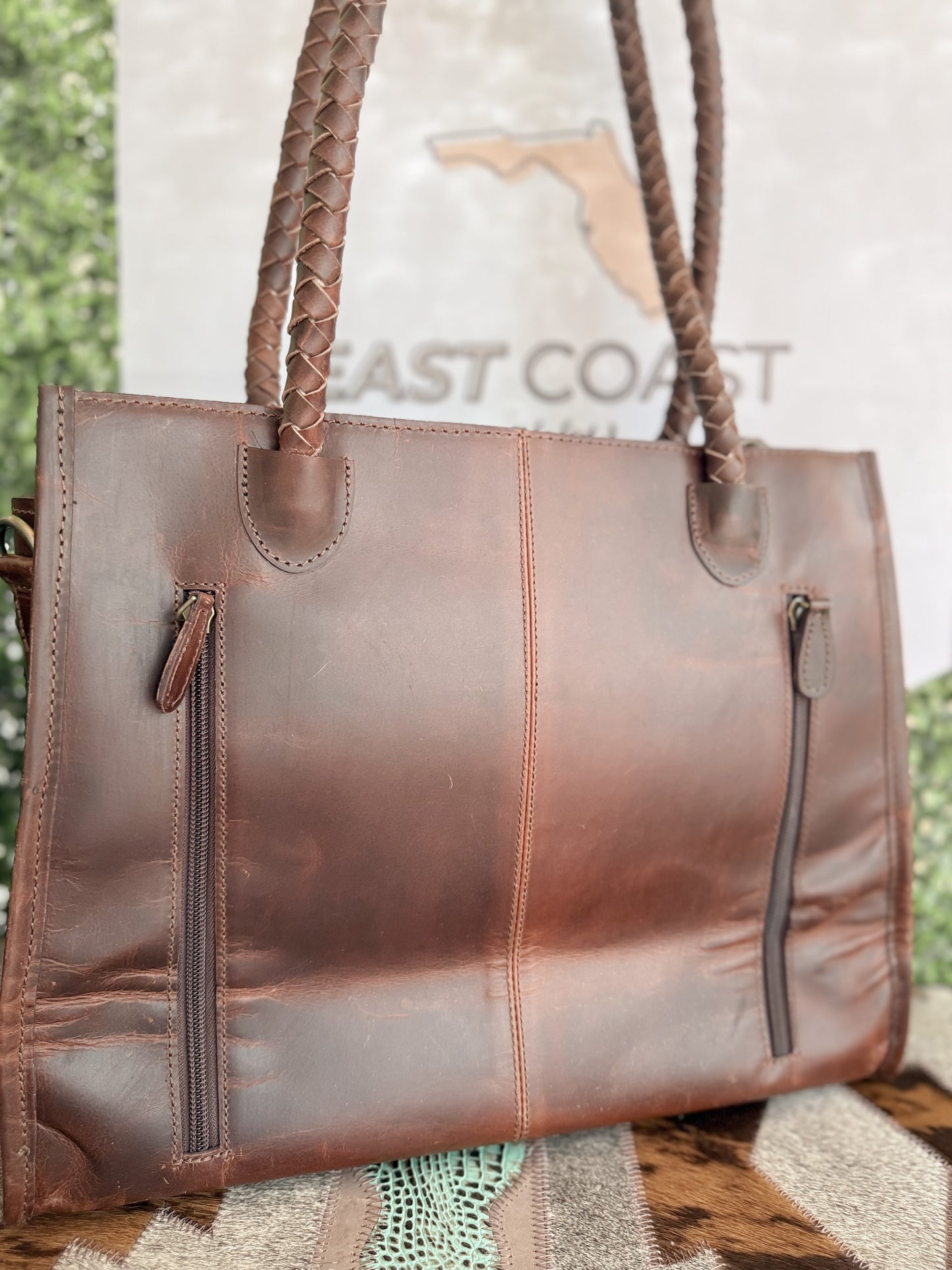 Family Tradition : in Brown Leather - Tooled Leather & Cowhide Concealed Carry Tote