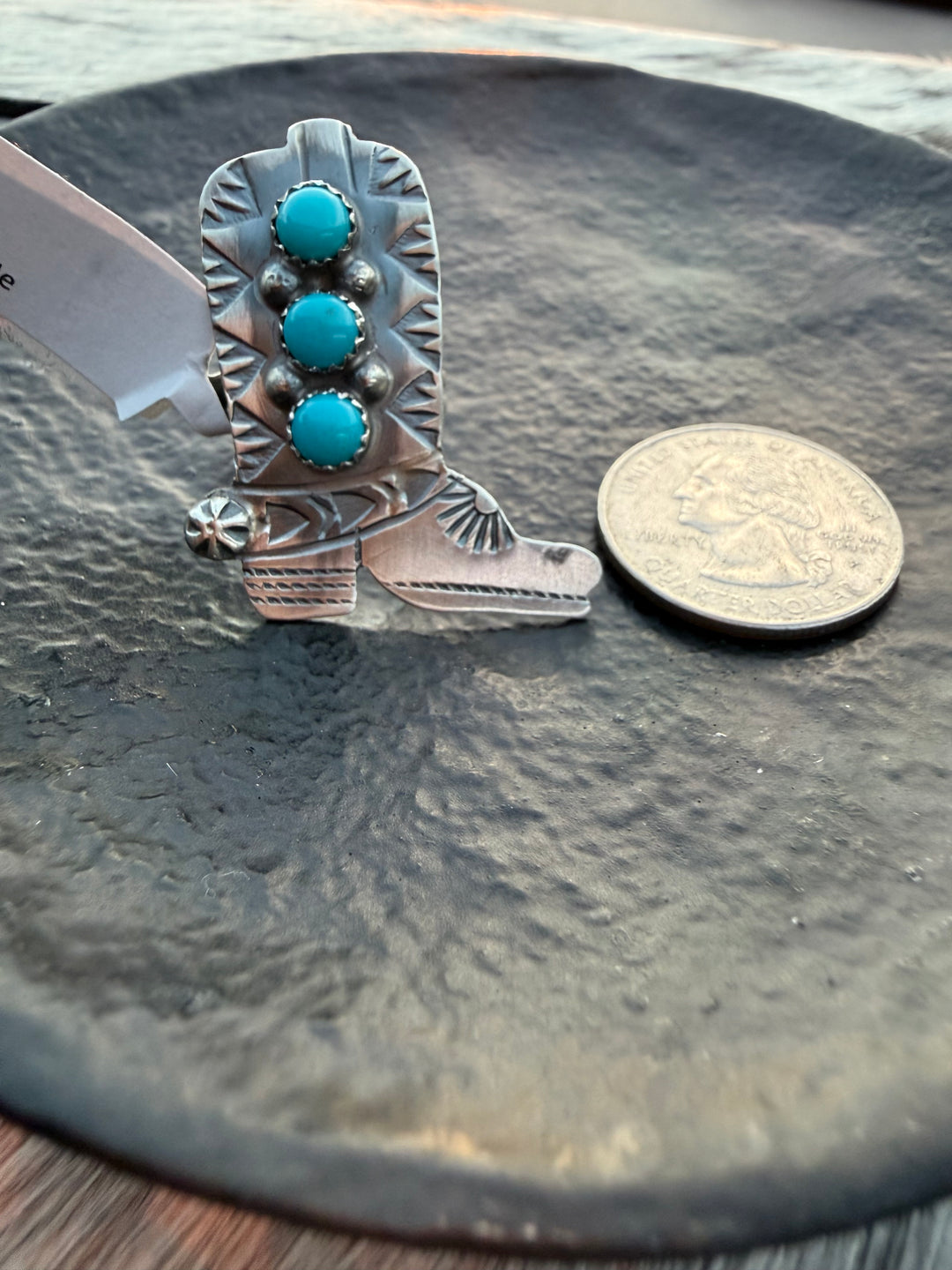 Navajo Sterling Silver Cowboy Boot Ring – Kingman Turquoise | Signed Tim Yazzie Adjustable Statement Ring