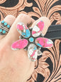 Cotton Candy Turquoise Sterling Silver Southwestern Artisan Flower Ring - Size 9