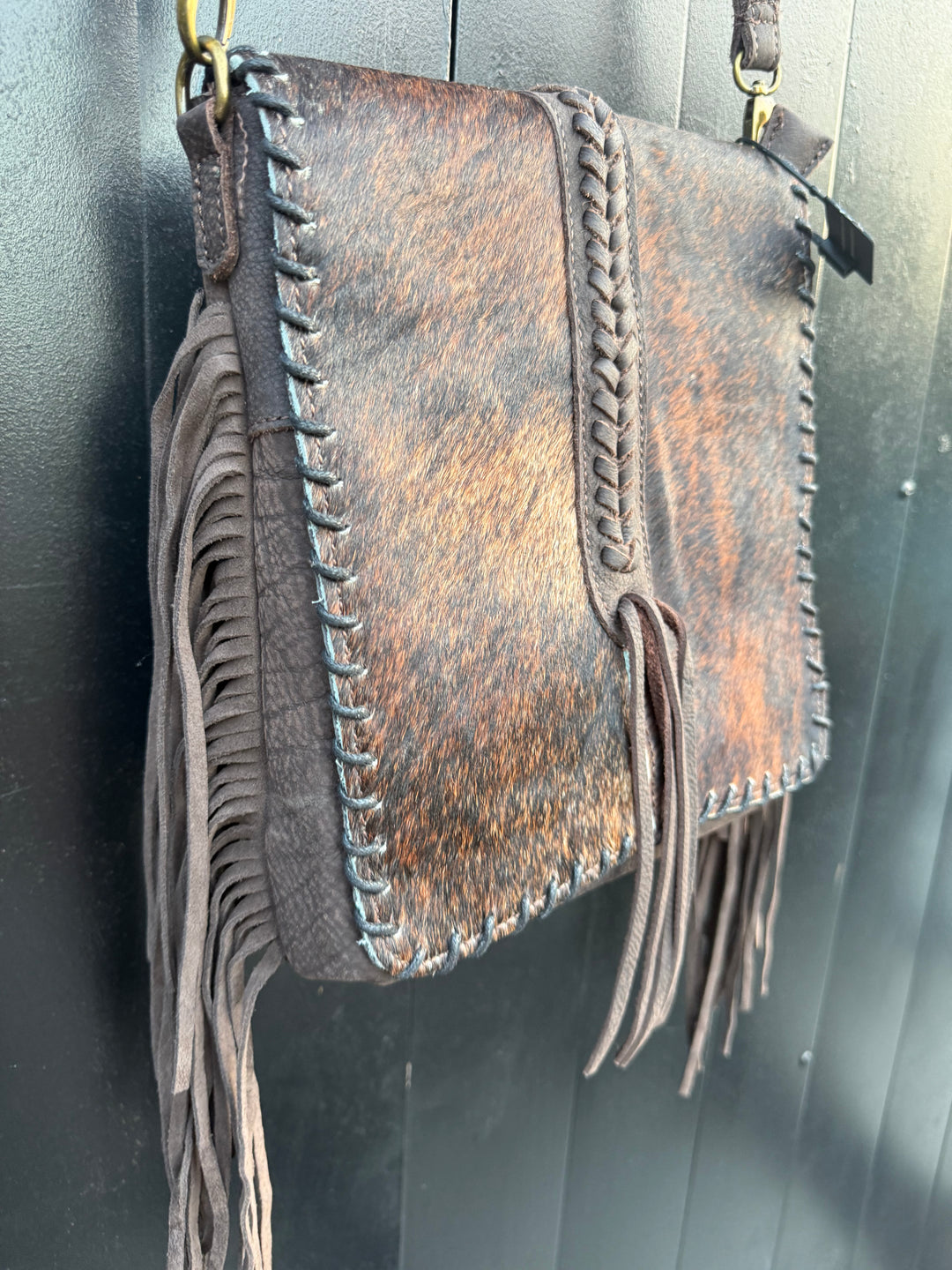 Genuine Leather Concealed Carry Crossbody Purse | Hair-on Cowhide Fringe Bag | Right Hand Draw