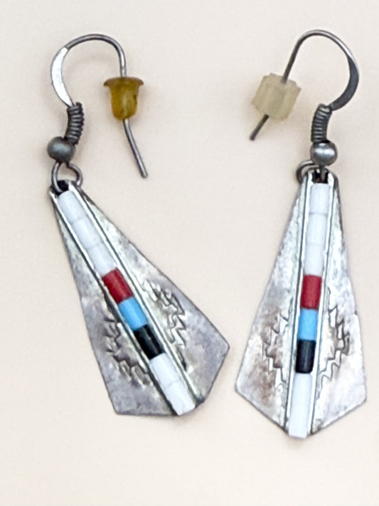 VINTAGE Zuni “J” Sterling silver, Red Coral, Turquosie & Onyx