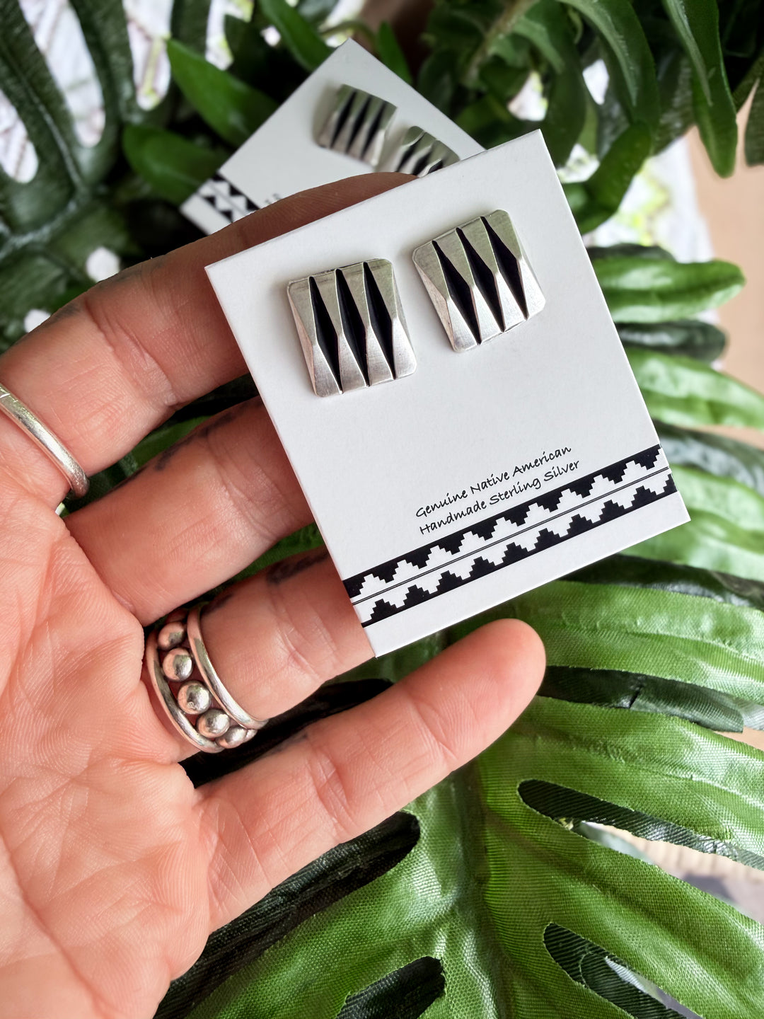 Navajo Handmade Leander Tahe Stud Earrings | Signed