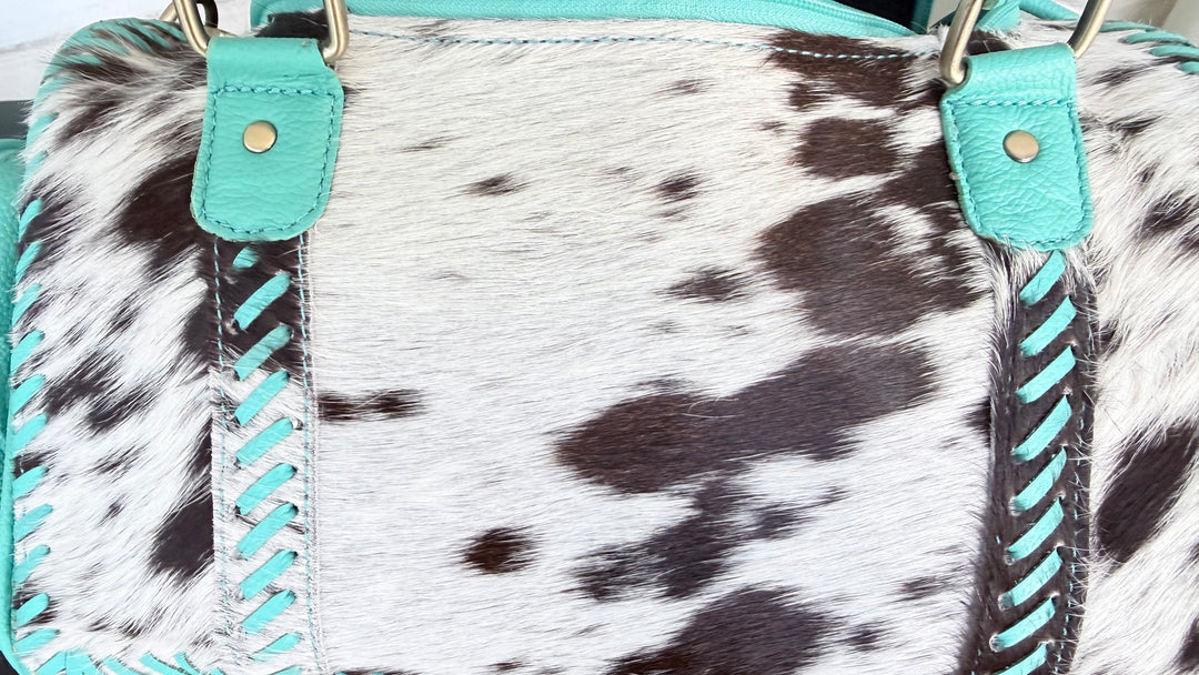 The Tipheni Mini Duffel | Mint Green Leather & Speckled Cowhide Gym Bag