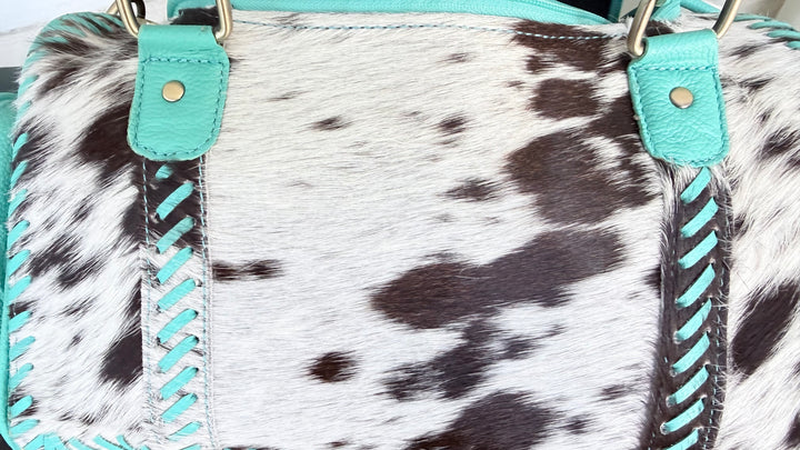 The Tipheni Mini Duffel | Mint Green Leather & Speckled Cowhide Gym Bag