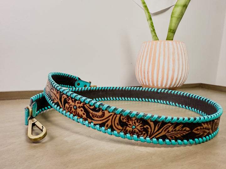 Turquoise Babe Western Tooled Leather Crossbody Strap