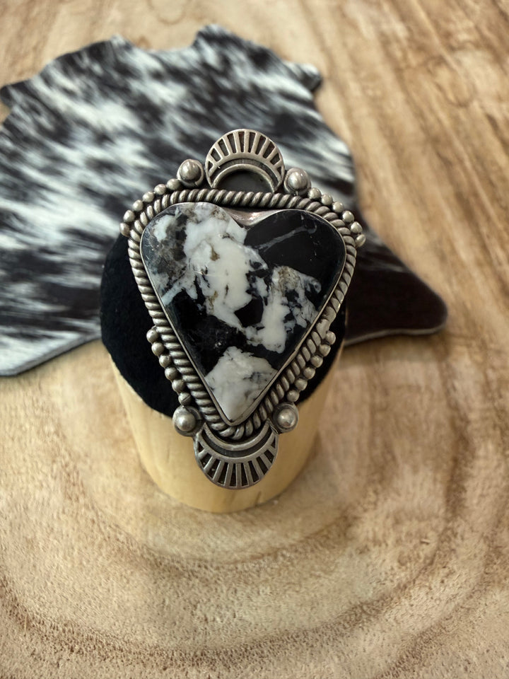 White Buffalo Style Southwestern Sterling Silver Statement Ring