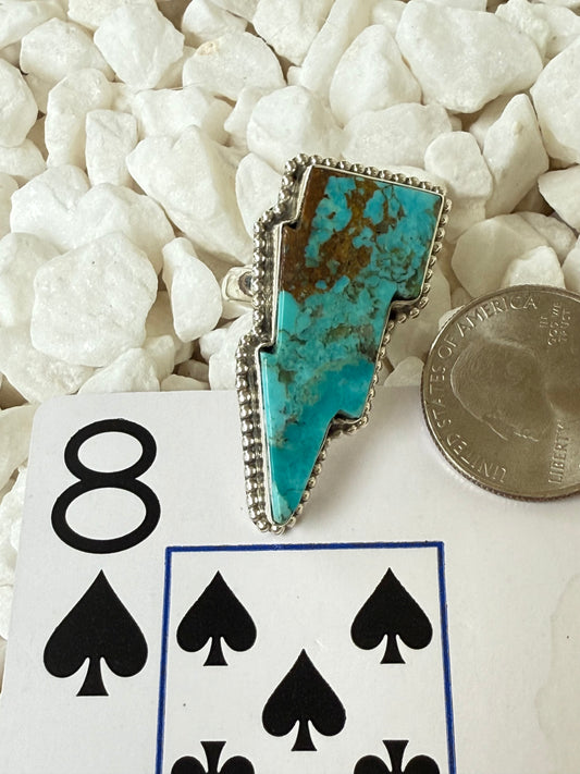 Thunderstruck - Sterling Turquoise Lightning Bolt Ring Size 8