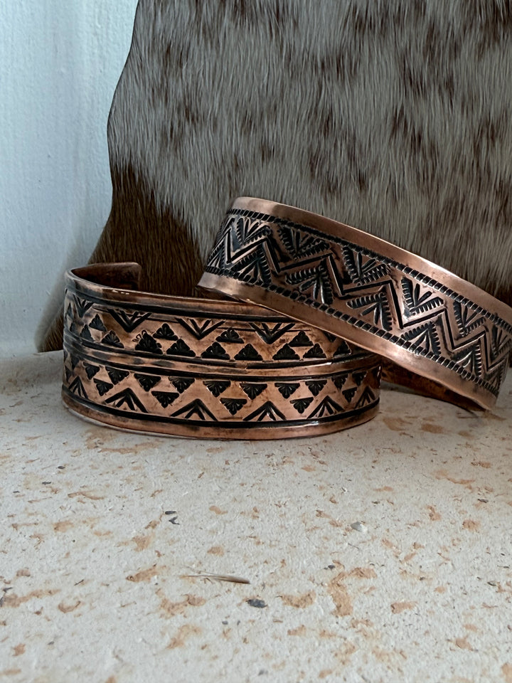 Tristan James Navajo Handmade Pure Copper Stamped Cuffs