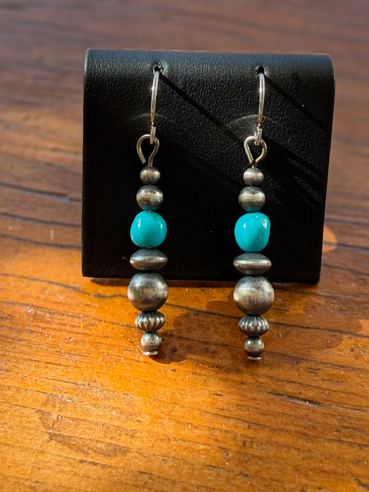 Sterling Silver Desert Pearl Dangle Drop Earrings with Turquoise