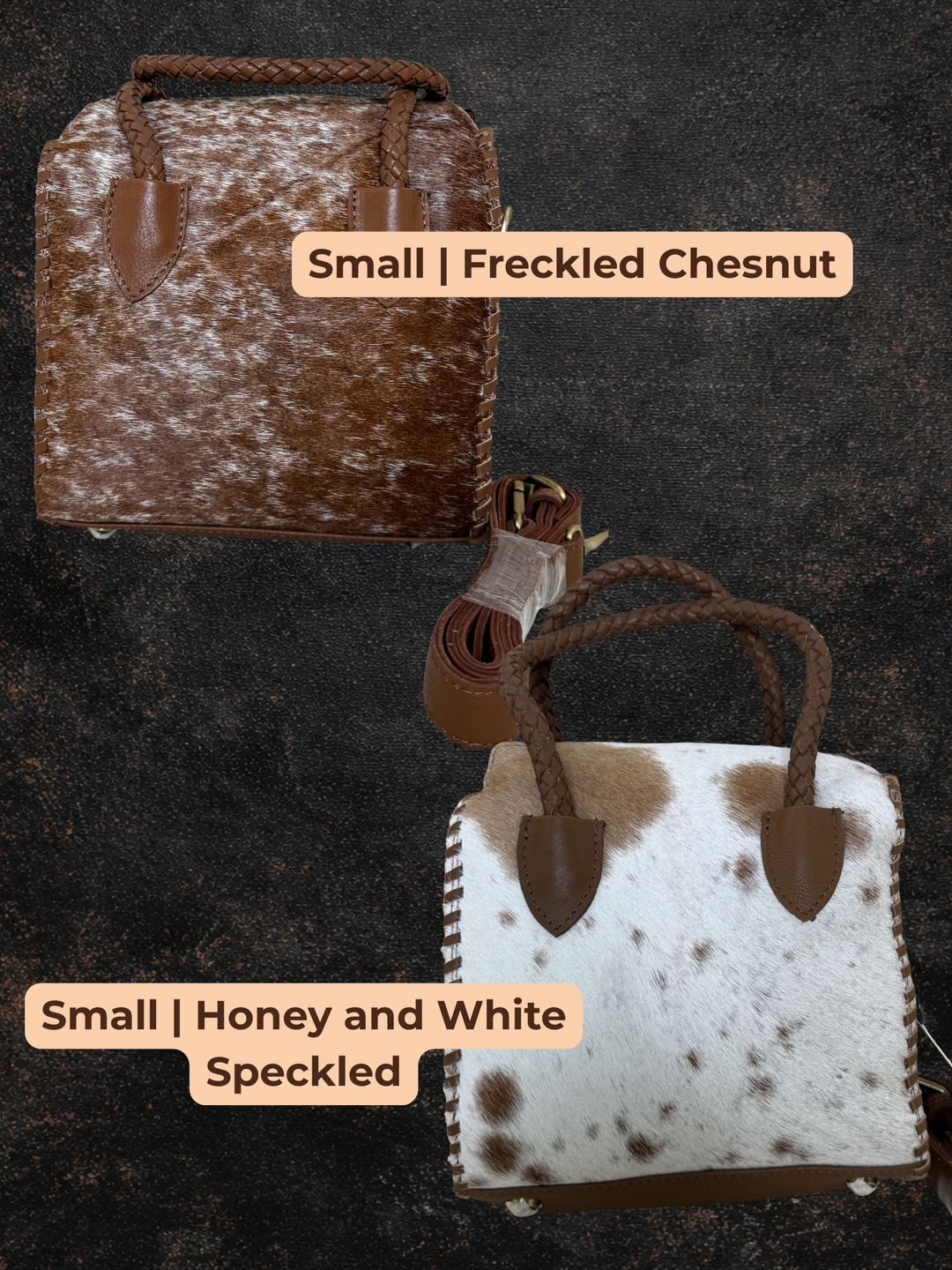 Soft & Strong™ Cowhide Satchel | Caramel & White Genuine Hair-On Hide Leather Handbag