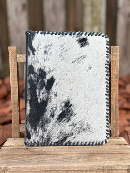 Black Leather & Cowhide Bible Cover – Handmade Western Book Sleeve for Large Bibles & Journals