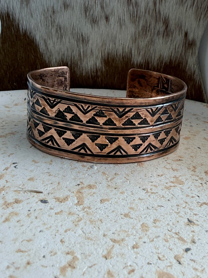 Tristan James Navajo Handmade Pure Copper Stamped Cuffs