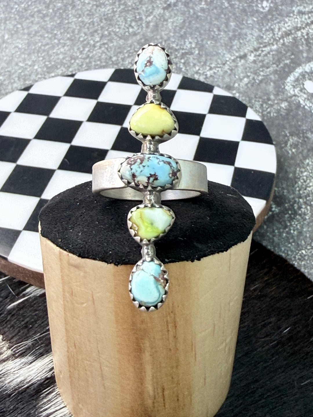 Palomino Variscite + Golden Hills Turquoise Sterling Silver Crawler Ring