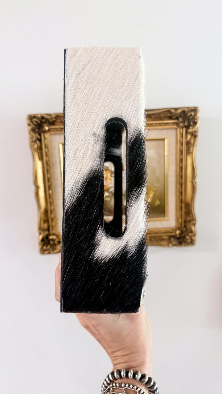 Black & White Cowhide Leather Display Tray | Western Home Décor