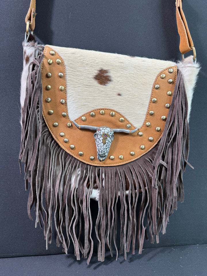 The Sundown Rider | Cowhide Fringe Crossbody with Bullhead Detail