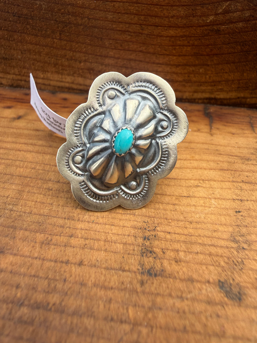 Navajo Sterling Silver Concho Ring - Genuine Sleeping Beauty Turquoise- Signed