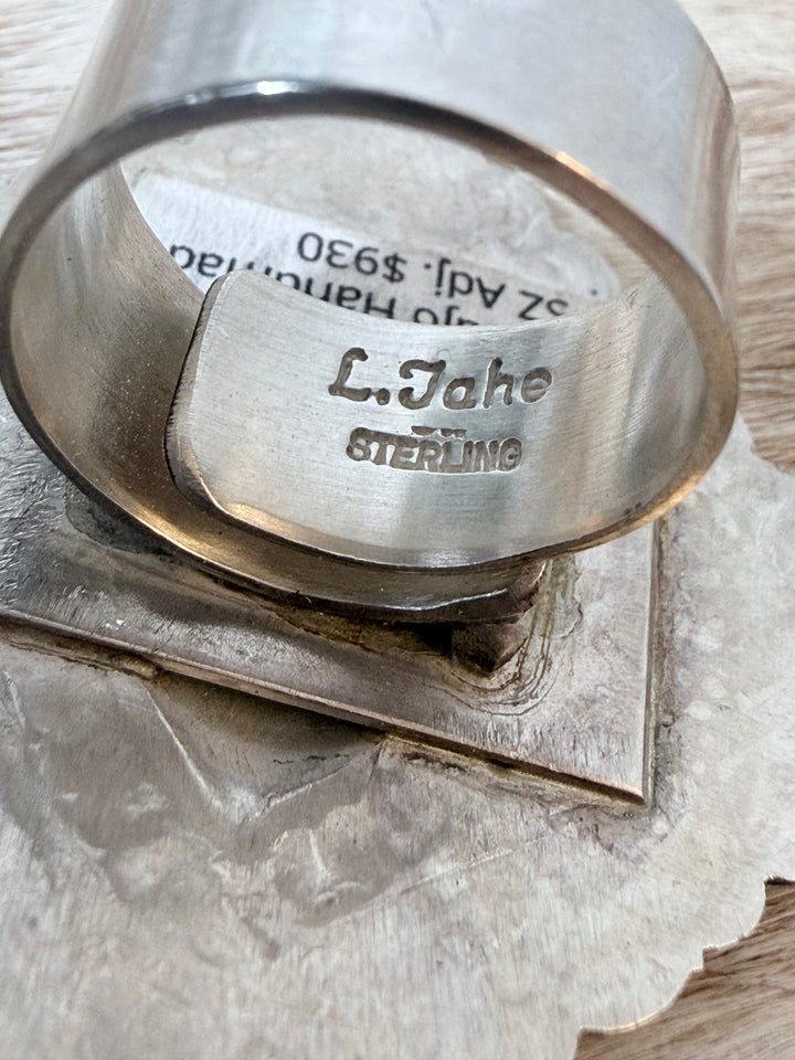 Leander Tahe Navajo Handmade Sterling Silver Diamond Statement Ring