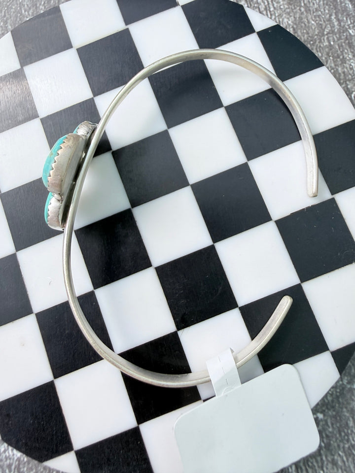 Pilot Mountain Turquoise Sterling Silver Three-Stone Cuff Bracelet