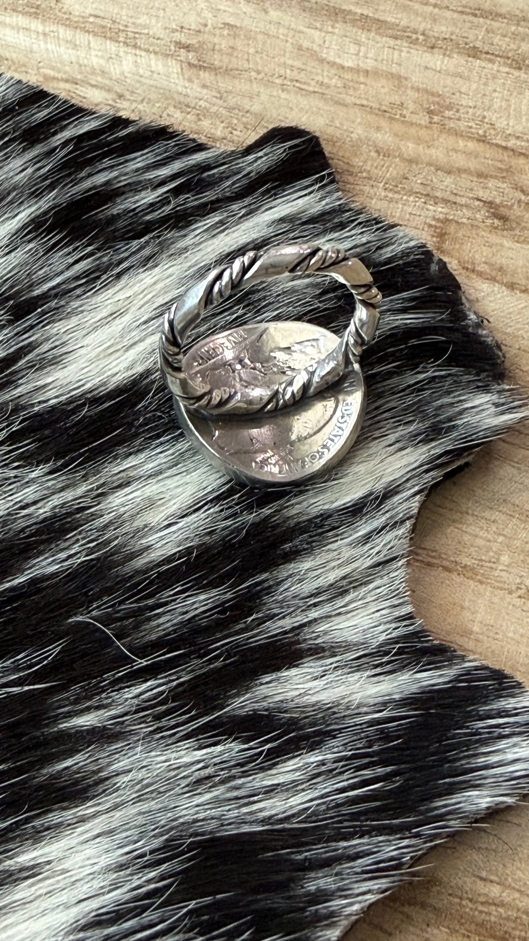 Vintage Buffalo Nickel Ring | Sterling Silver Twist Band | Handmade USA | Size 8