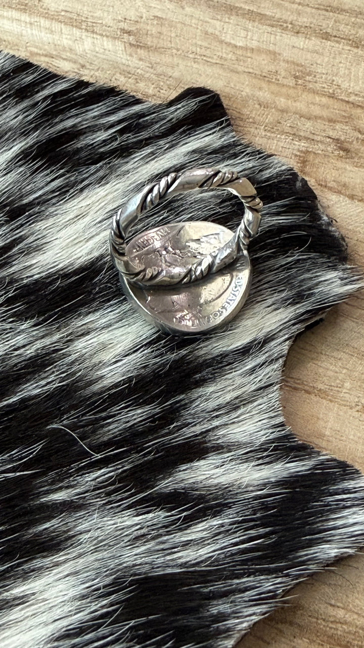 Vintage Buffalo Nickel Ring | Sterling Silver Twist Band | Handmade USA | Size 8
