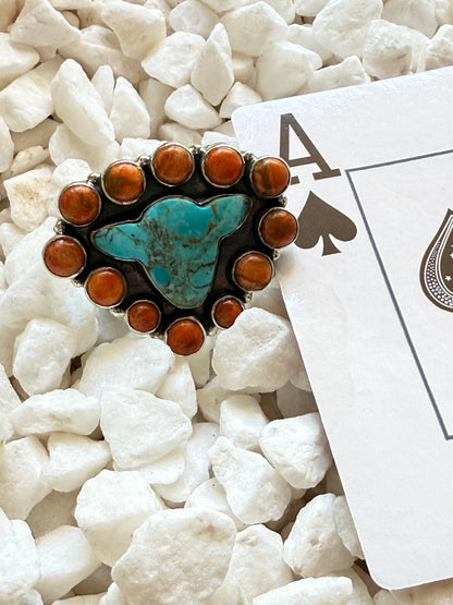 The Cattle Boss - Turquoise and Orange Mojave Southwestern 925 Adjustable Ring