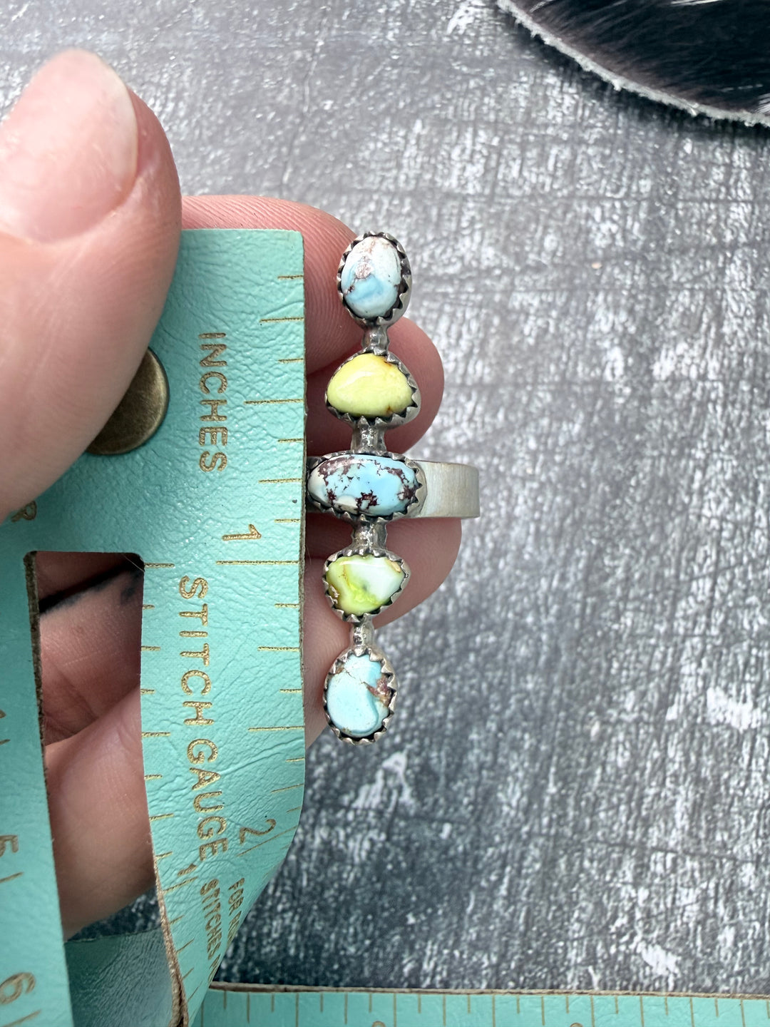 Palomino Variscite + Golden Hills Turquoise Sterling Silver Crawler Ring