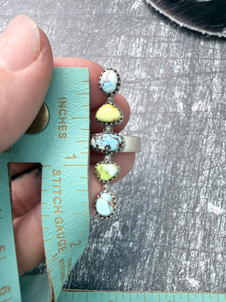 Palomino Variscite + Golden Hills Turquoise Sterling Silver Crawler Ring