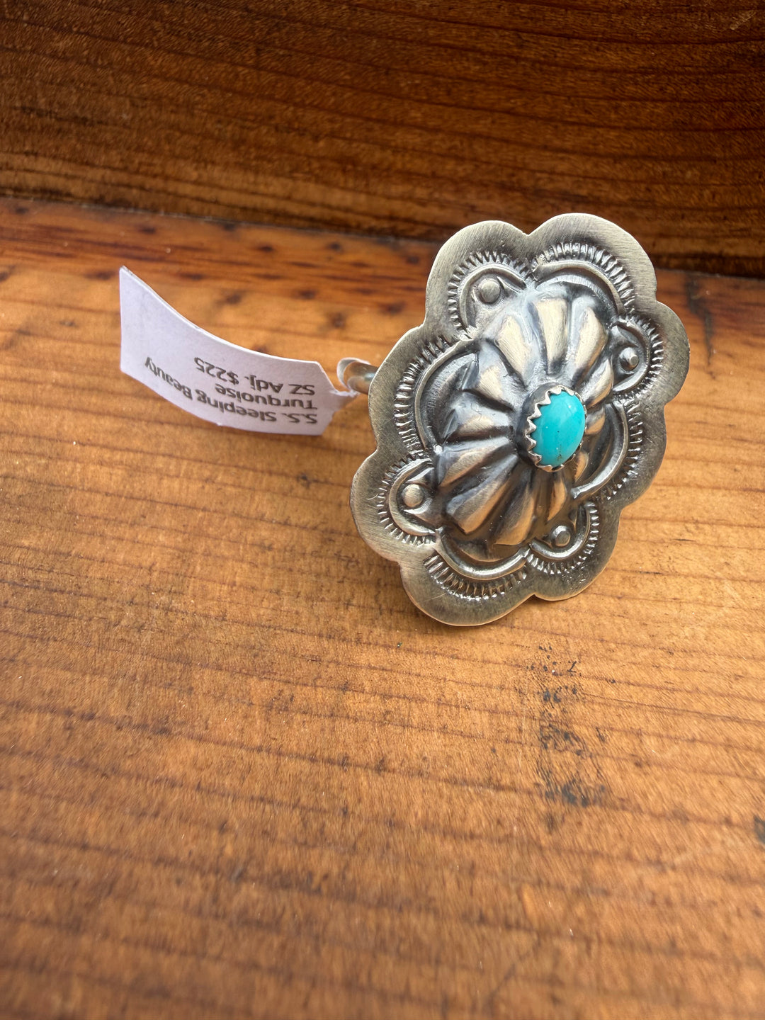 Navajo Sterling Silver Concho Ring - Genuine Sleeping Beauty Turquoise- Signed