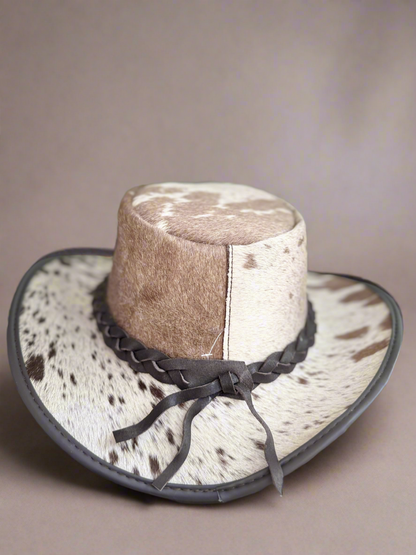 Cabello by Lesa Collection : Brown Speckled Hair on Cowhide Outback Western Hat (Large)